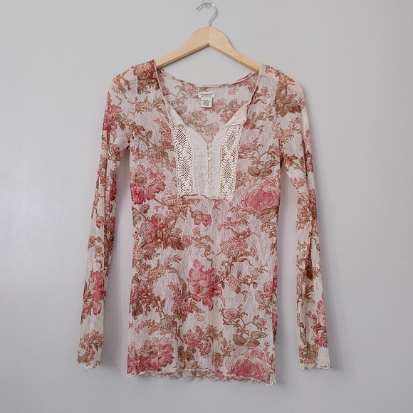Denim & Supply Ralph Lauren Floral Print Lace Henley Claire Top Size Medium - Picture 7 of 16